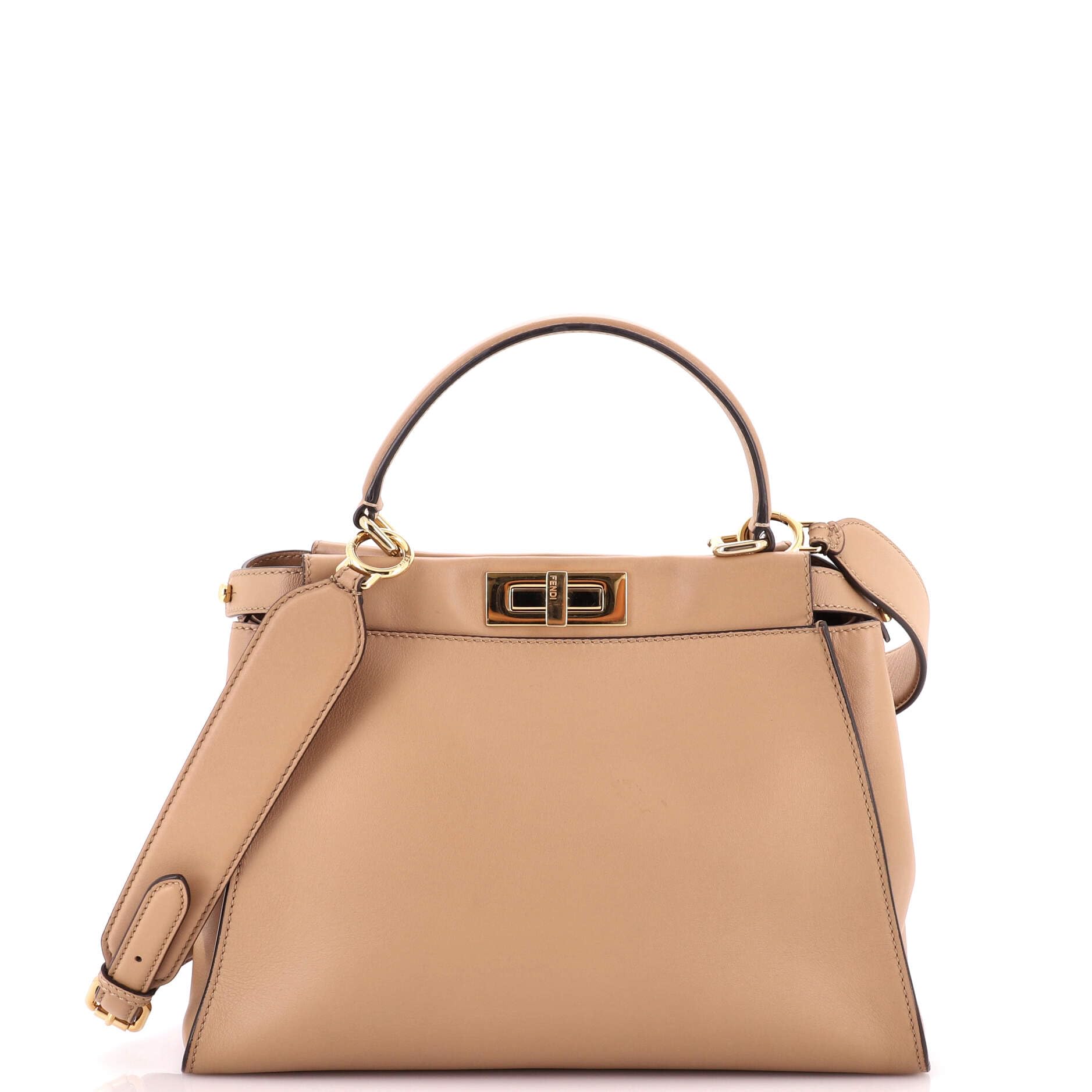 Pre-Loved Peekaboo Iconic Bag Leather with Pequin Canvas Interior Regular, Neutral
