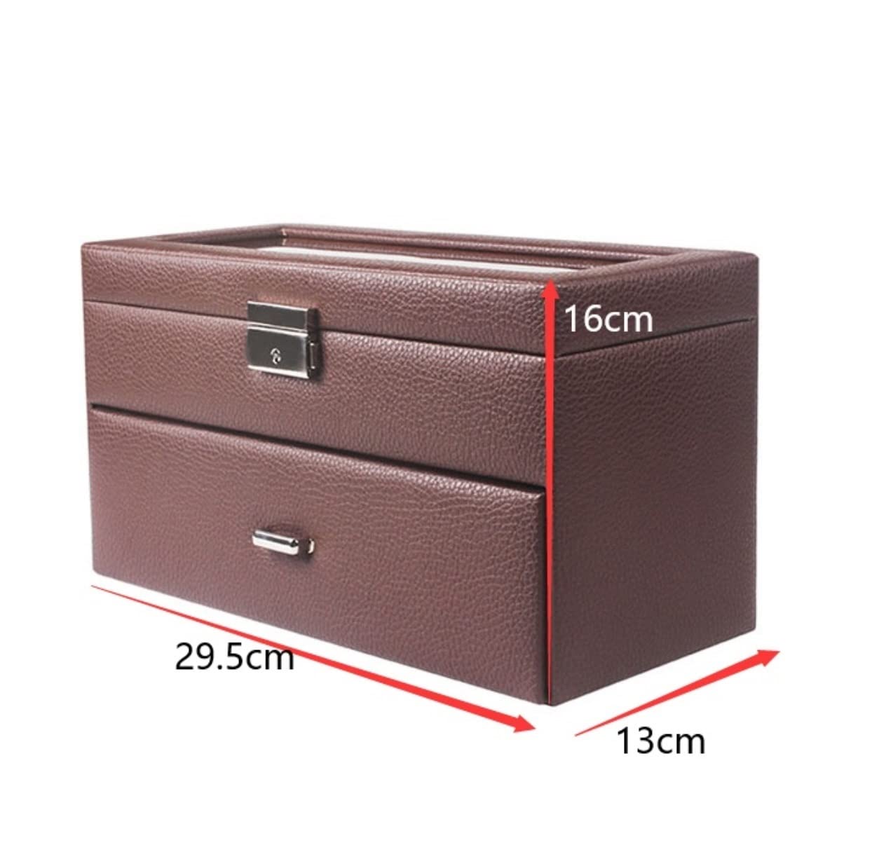 Uhrenbox, exquisiter Uhrenbox-Organizer mit 2 Ebenen und 10 Fächern, mit Schublade und Glasdisplay, abschließbarem Uhrengehäuse, Uhrenaufbewahrungsbox Safehappy