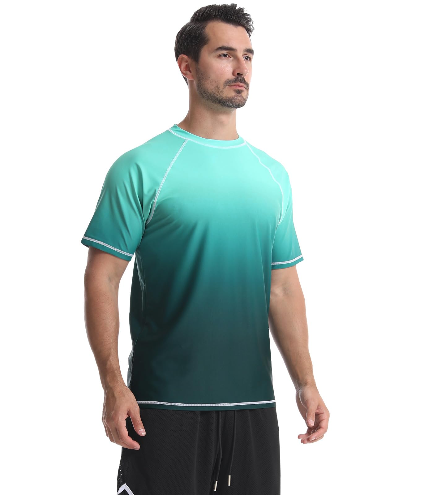 Camiseta de Hombre Camisa de Natación de Manga Corta Protección Solar UPF 50+ Rushguard de Secado Rápido Transpirable Surf Verano