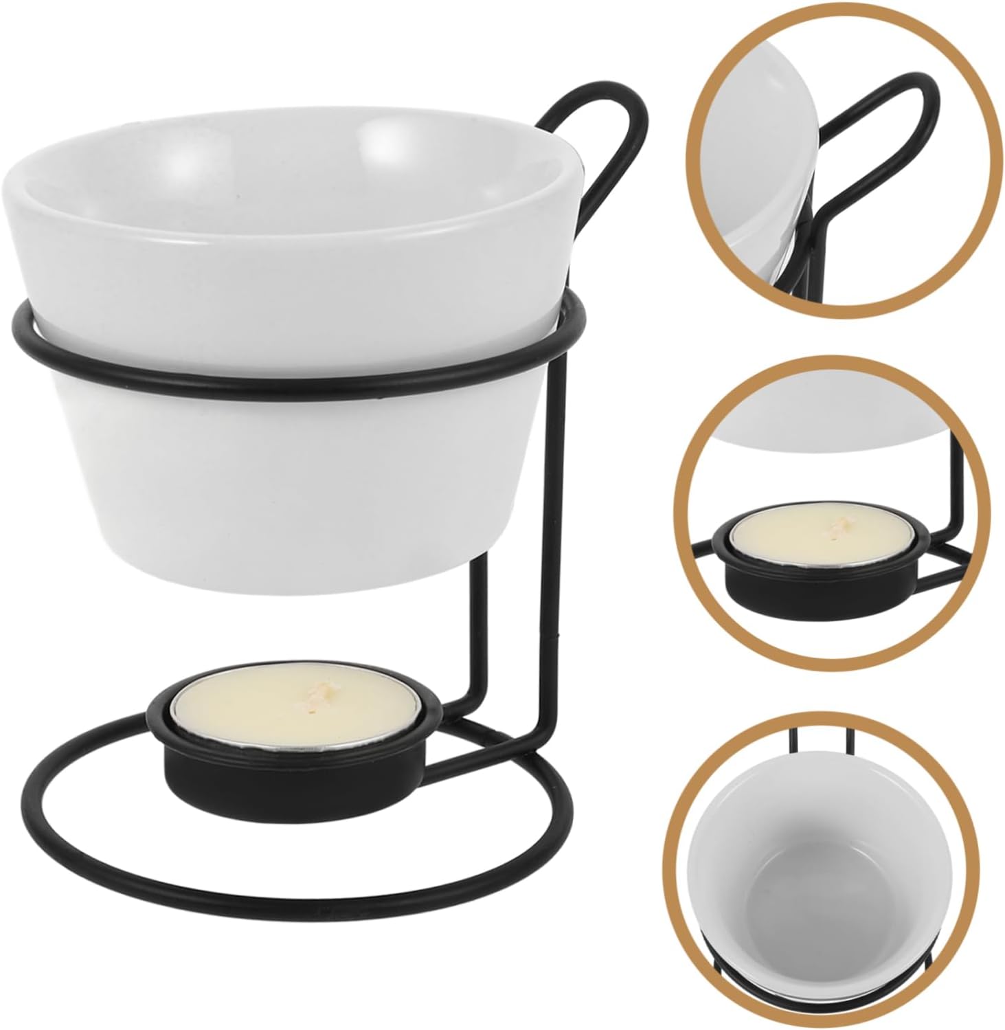 IMIKEYA 2sets Ceramic Butter Cheese Warmers Melting Pot for Chocolate Fondue Multi-functional Butter Ceramic Warmer Iron Stand