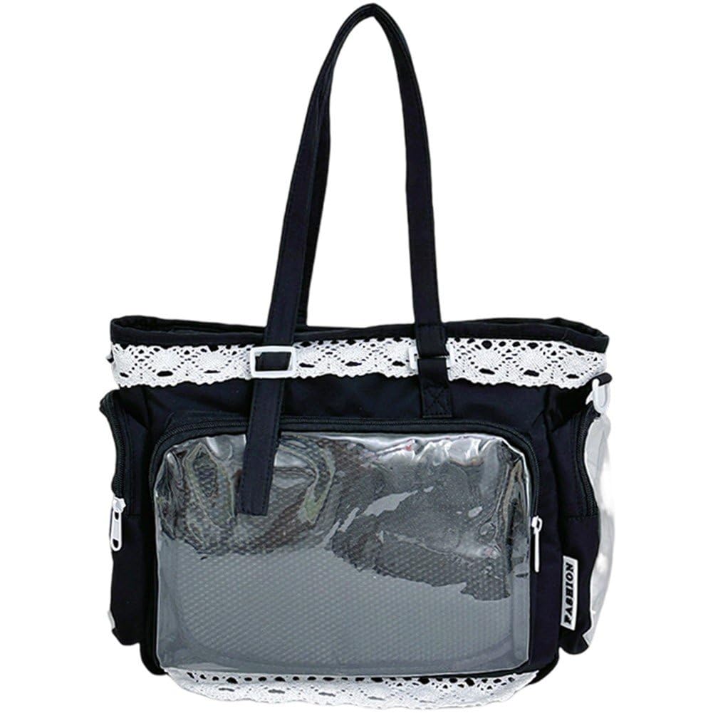 Ppmter Women's Black Kawaii Ita Bag Japanese Style Lace Crossbody Bag For With Pin Display Window Messenger Bag Y2k Shoulder Purse Tote Bag