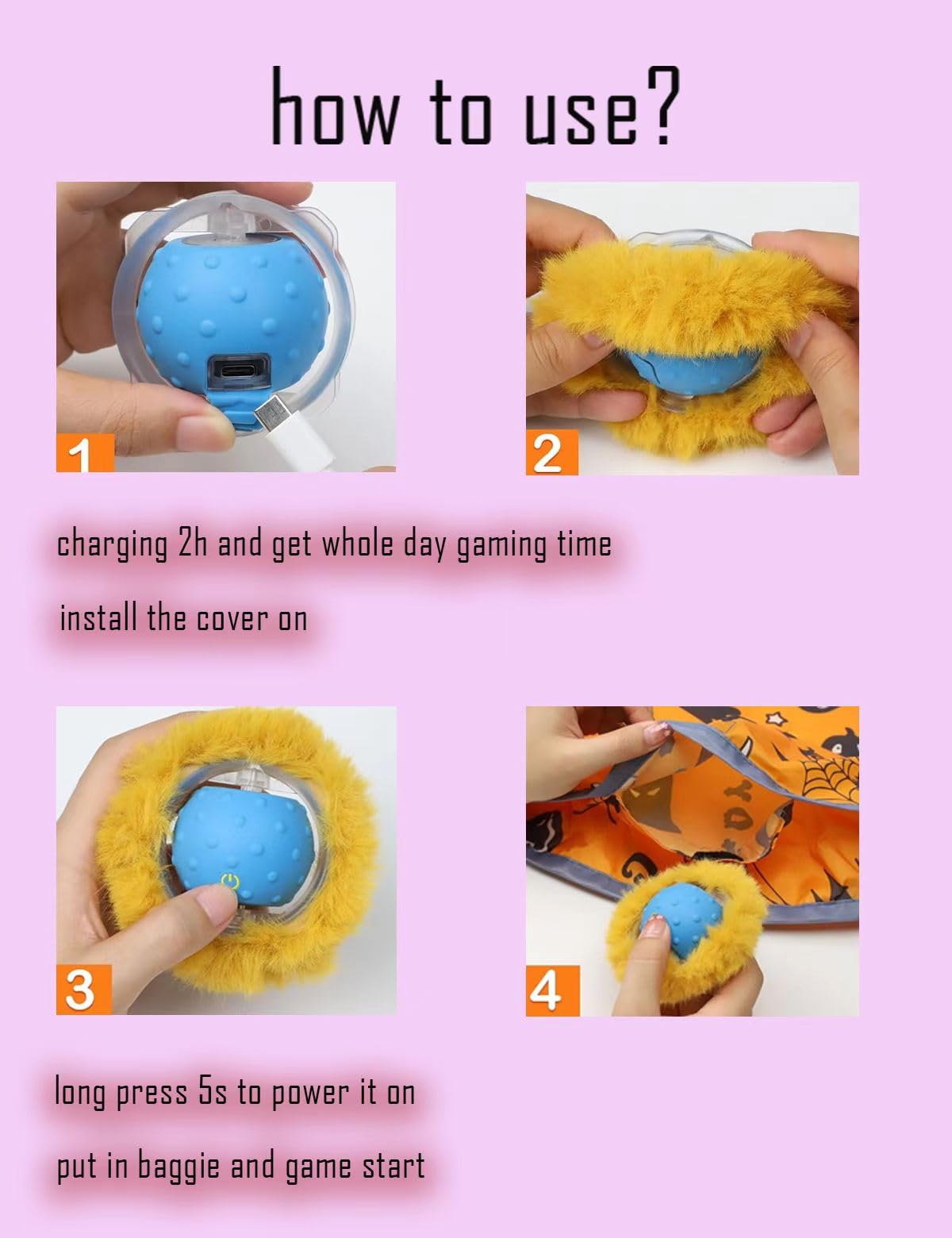 Der interaktive Katzenspielzeugball von Giociv rollt schnell in der Tasche, Spielmatte für den Innenbereich, Verstecken und Suchen (rosa Liebesherz + Spielzeugball, 69,8 x 69,8 cm)