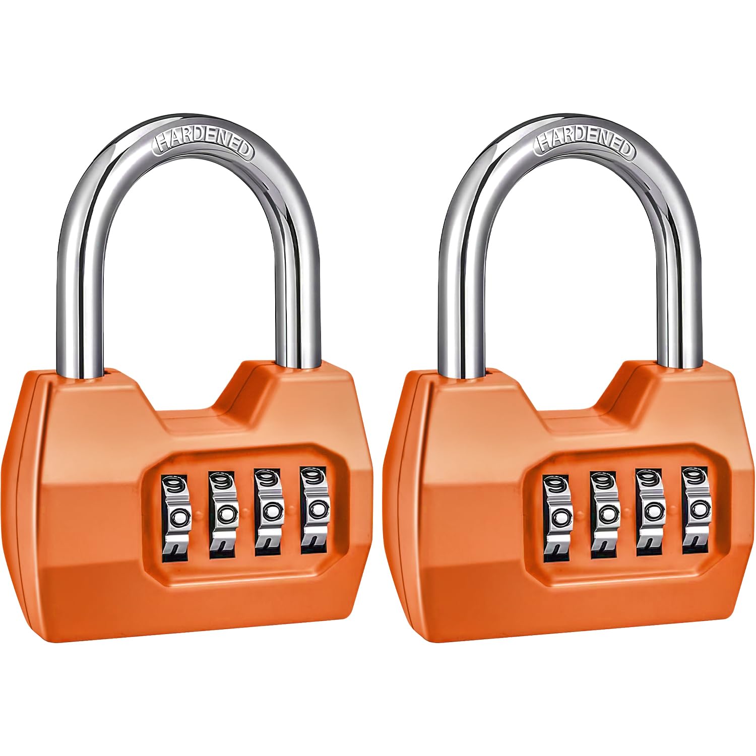2 Pack disecu 4 Digit Combination Lock, Outdoor Waterproof Padlock for School Gym Locker, Fence, Gate, Shed, Storage Unit, Case, Toolbox (Orange)
