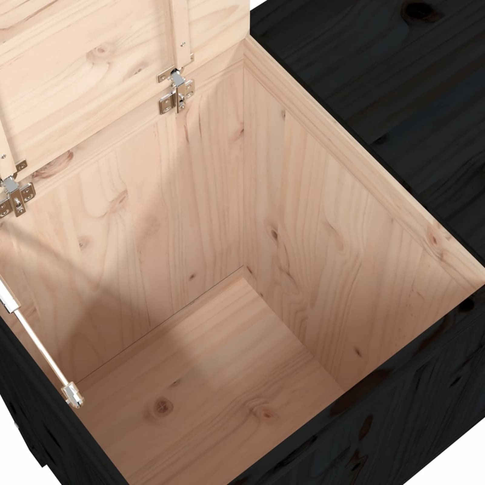 Homgoday Caja para la colada negra 88,5 x 44 x 76 cm madera maciza de pino, muebles, baúles y baúles, contenedor de jardín, porta herramientas de jardín, puf de exterior, baúl de exterior