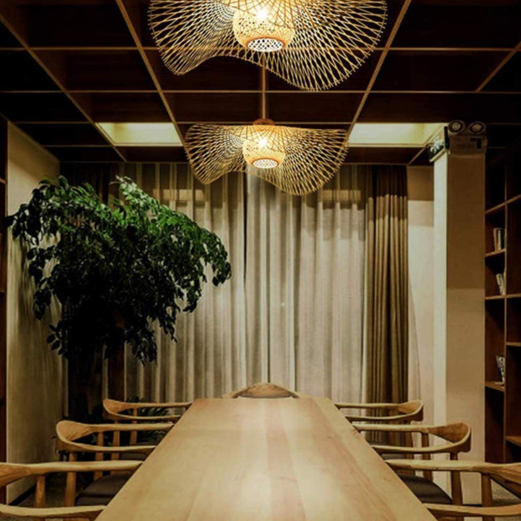 E27 Plafoniera Retro Rurale Lampada Da Soffitto Bambù Naturale Plafoniere in Rattan Artigianali Lampadario in Tessuto Lampadari Stile Giapponese Sala Da Pranzo Bar Caffetteria Illuminazione,ø65cm