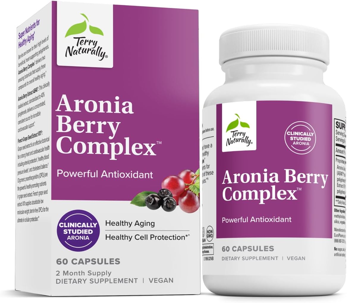 Terry Naturally Aronia Berry Complex - Antioxidant Support Supplement with Grape Seed Extract - Dietary Supplement Formula to Support Healthy Heart Function - 60 Capsules (60 Servings)