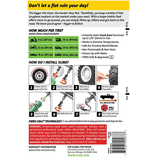 Slime 10012 Flat Tire Puncture Repair Sealant, Emergency Repair For Highway Vehicles, Suitable For Trucks/Suv, Non-Toxic, Eco-Friendly, 20Oz Bottle #TOP1