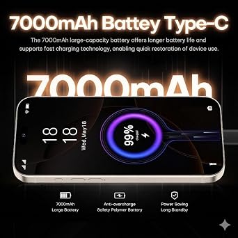 A16PM Unlocked Cell Phone,12GB+256GB,7000mAh Battery Unlocked Android Phone for Android 14, 6.8 HD Screen Smartphone, 48MP+108MP Dual Camera/Dual SIM/Fingerprint (White)