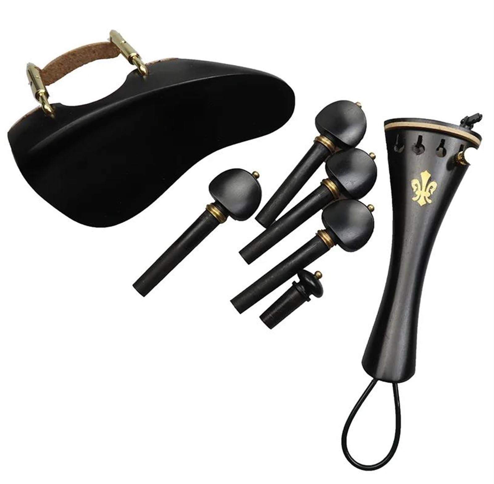 Raccords De Violon Pour Débutant Accessoires Pour Violon En Bois D'ébène Chevilles/Cordier/Pince/Mentonnière Avec Pince Cordier En Liège Accordeur Fin(Ebony 13)