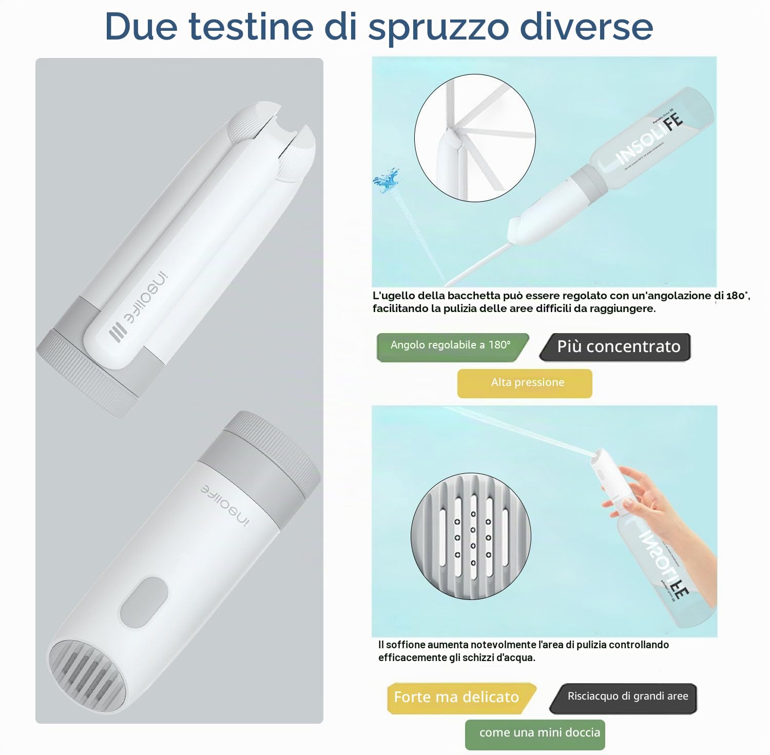 insolife Bidet portatile di terza generazione, bidet da viaggio elettrico ad alta pressione, per uomini e donne, per la pulizia dell'igiene, bidet da viaggio portatile (bianco)