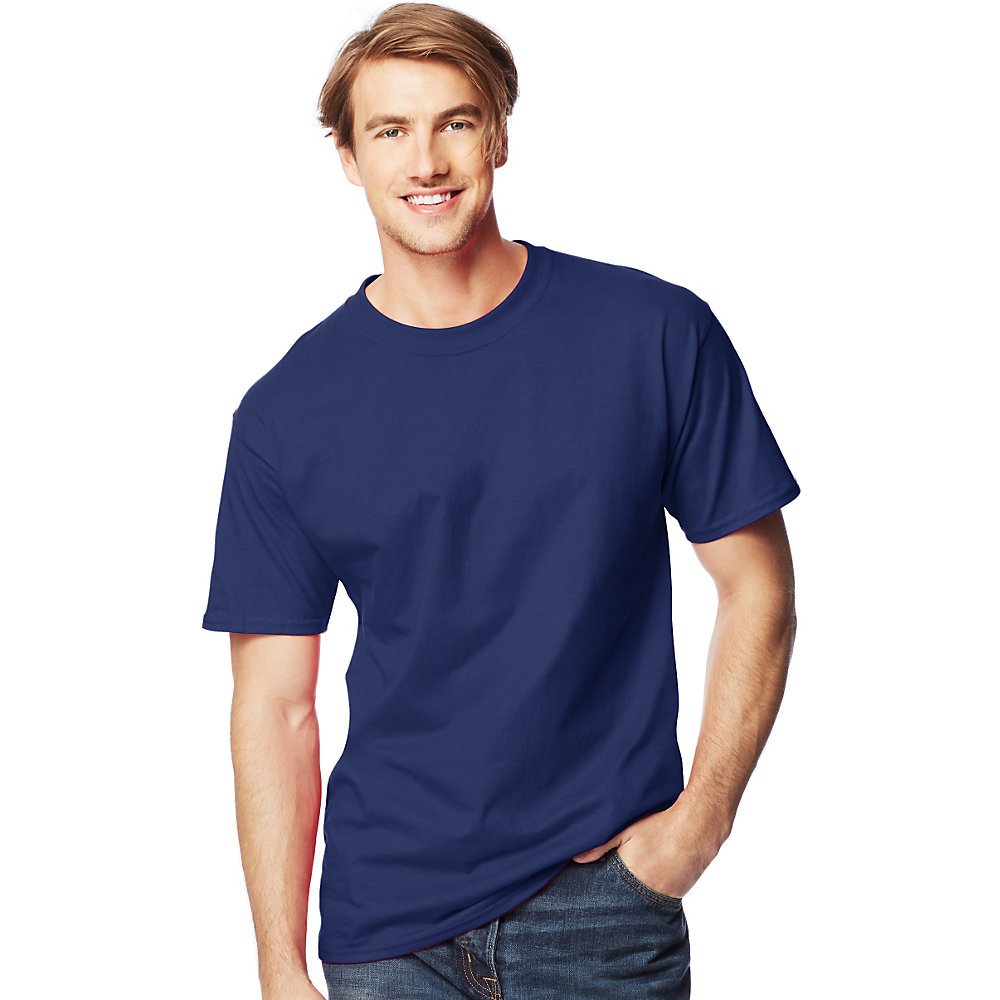 T-shirt Hanes uomo Beefy Fit tinta unita blu navy profondo taglia