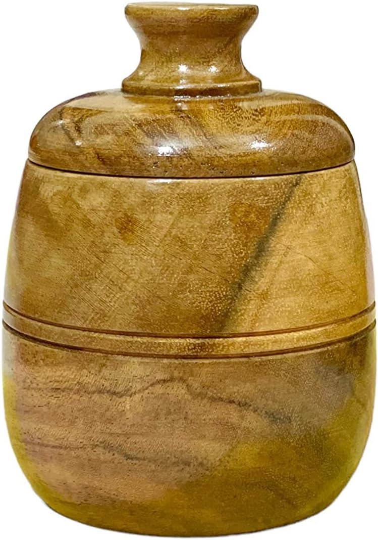Wooden Sugar Pot I Wooden Jar I Honey Dispenser I Acacia Wood Sugar Pot I Pack Of 1 I Dimension- 11X8X8 Cms, Weight 218 Gram - 200 Ml