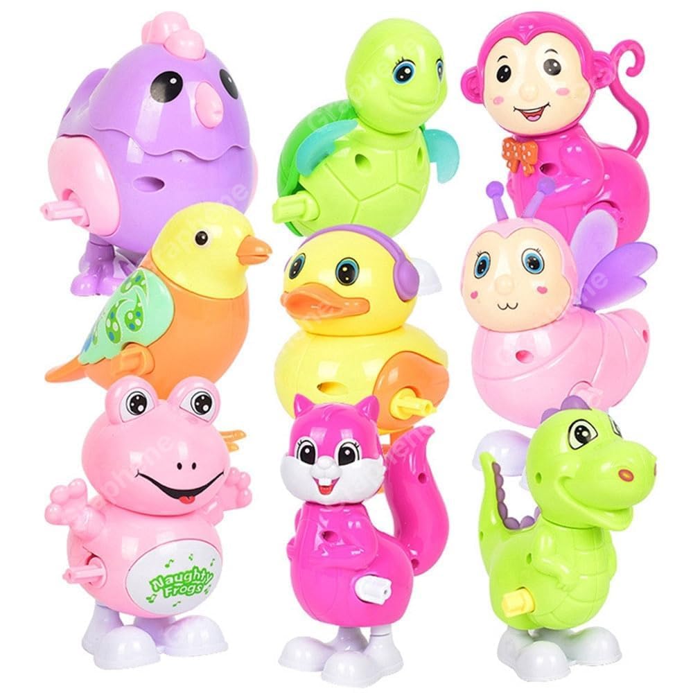 GRAPHENE Wind-Up Key Operated Jumping Animal & Bird Toys for Kids – Duck, Monkey, Dinosaur, Sparrow Moving Crawling Toys for Toddlers & Infants (1-5 Years) – Multicolor Set of 3