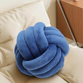 KUCCO Round Knot Ball Cushion Pillows, Children Room Decoration Plush Toys Photography Props (Dark Blue, 27cm)