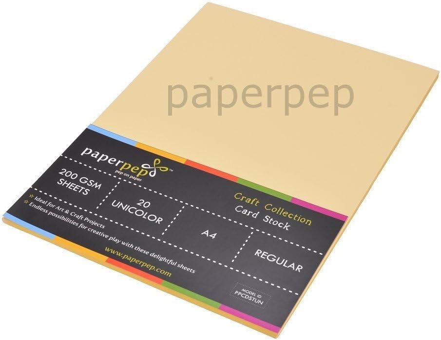 Paper Pep Craft Collection Card Stock, A4 Sheets, 200GSM - Pack of 40 Sheets (Light Yellow)