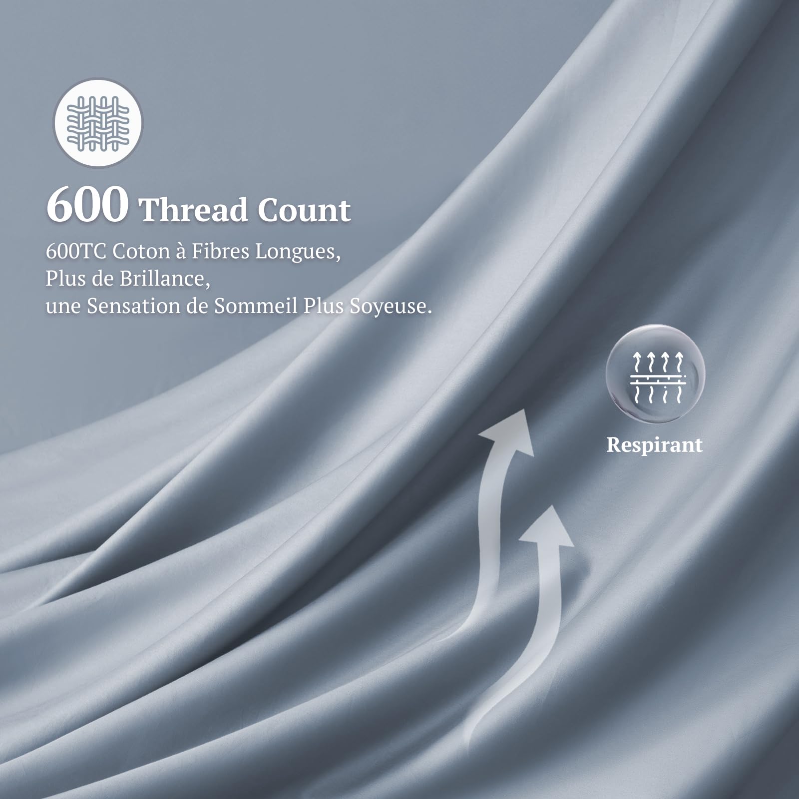 SOULFUL Housse de Couette 220x240 Satin de Coton avec 2 Taies d'oreiller 65x65 cm - Soyeux et Respirant - 100% Coton à Longues Fibres - Bleu Acier Parure de Lit 220x240 Coton avec Fermeture Éclair - 4