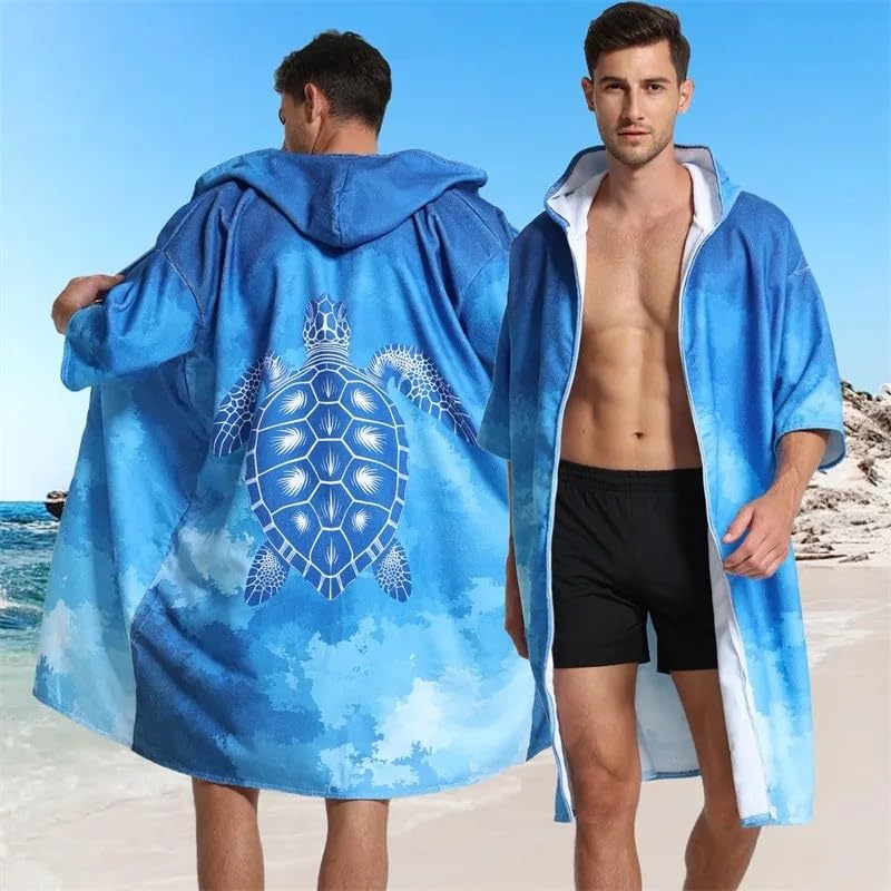 Accappatoio Poncho,Poncho Mare Accappatoio da Spiaggia Poncho da Surf for Adulti Uomo Asciugamano da Bagno con Cappuccio ad Asciugatura Rapida for Spiaggia all'aperto(D)