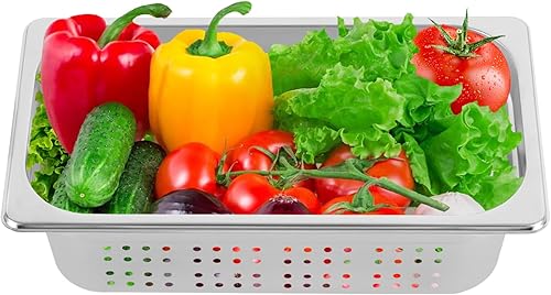 Miniatura 9 de DYNAMI Paquete de 2 bandejas perforadas de acero inoxidable para mesa de vapor antiatascos, tamaño 13, 4 pulgadas de profundidad, sartén de vapor