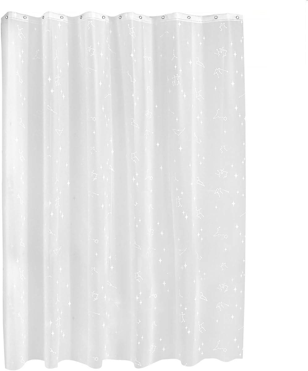 Cortina de ducha Constellation PEVA, 72" x 72", blanco/escarcha | Resistente al agua, 12 ojales metálicos resistentes al óxido.