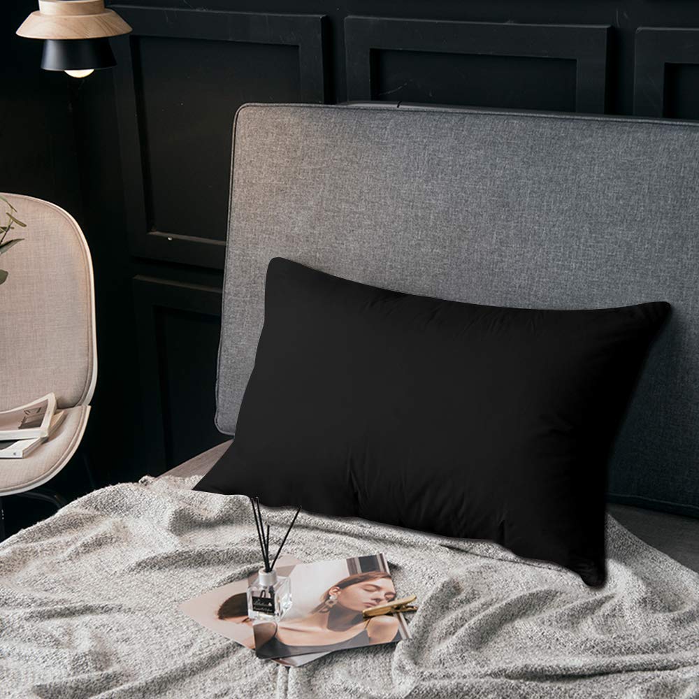 Pillowcases for Hair and Skin, 2 Piece Pillow Covers with Envelope Closure, Peach Skin,Soft, and Cozy, Wrinkle, Stain Resistant, (Standard 20''x26'', Black)