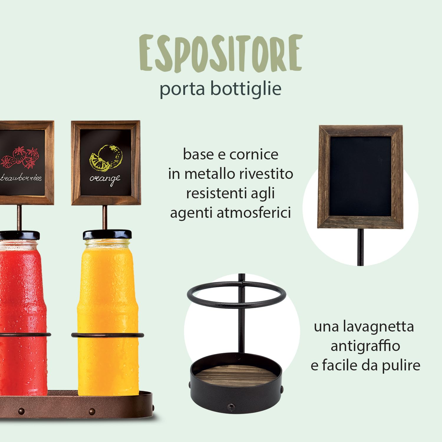 SECURIT - Espositore Porta Bottiglie Con Lavagnette - Per Caffè, Ristoranti, Bar, Negozi - Per 3 Bottiglie - 44,2x39x11,3cm