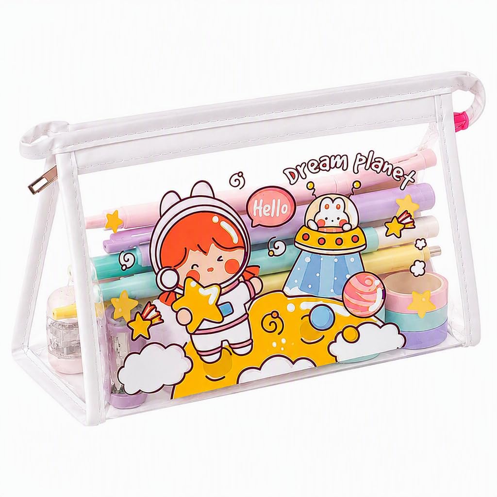 FunBlast Transparent Pencil Pouch with Zipper Closure - Large Capacity Pencil Bag, Portable Makeup Pouch, Aesthetic Pouch, Cute Stationery Bag for School & Office (Planet)-picture-15