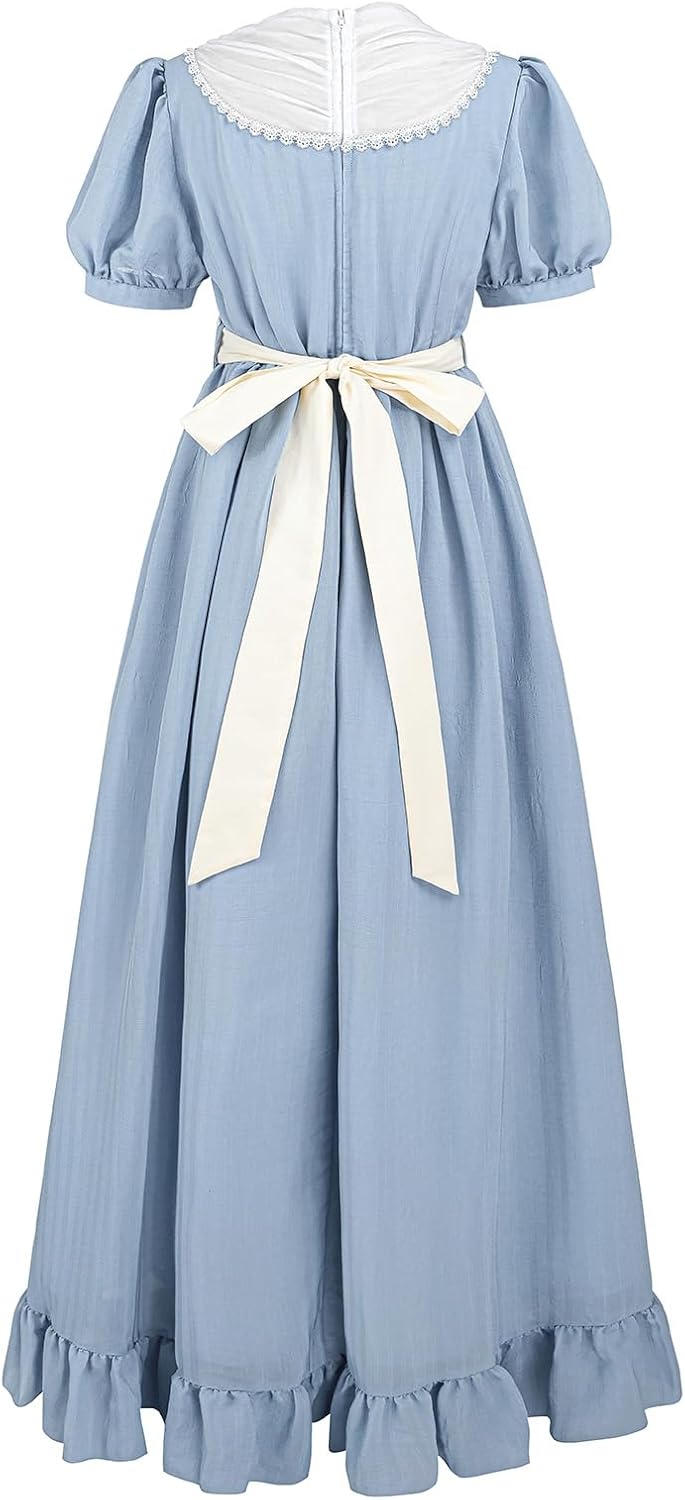 LTAKK Regency Dress Women Regency Costume Empire Waist Tea Party Dresses Victorian Gown with Sash and Brooch - Image 3