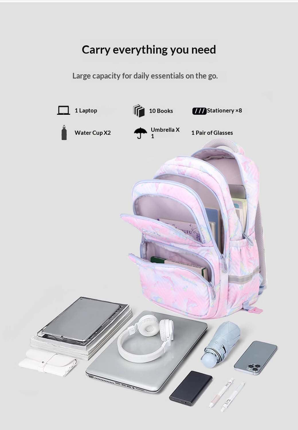 Schulrucksack Trolley für Mädchen & Jungen, Abnehmbar Trolley Schultasche für Schule & Reisen, Bequeme Schultasche Ideal für 10-Jährige Kinder, Teenager & 5. Klasse