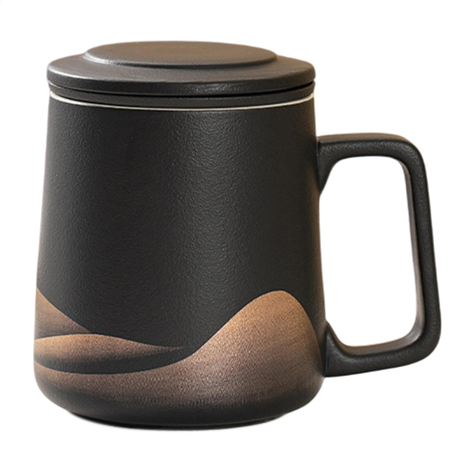 Tea Steeper Cup - 360ml Tea Mug With Infuser | Loose Leafs Tea Mug | Tea Cup With Lid And Strainer | Hand-Painted Black Glaze Tea Brewer |Vintage Filter Tea Kettle For Green Black Oolong Hot Or Cold T