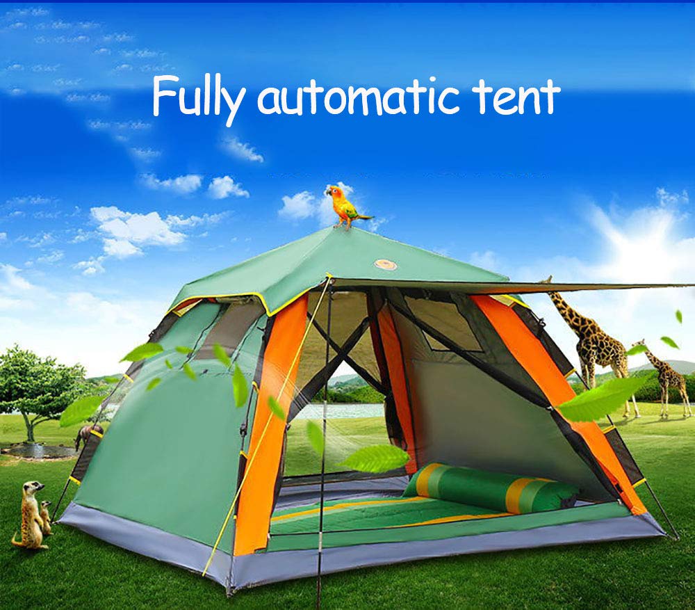 3-4 Personen Familien-Gruppenzelt mit Sonnendach, 145 cm Spitzenhöhe, Camping, Festival, wasserdichtes Automatikzelt, 5000 mm Wassersäule, Grün