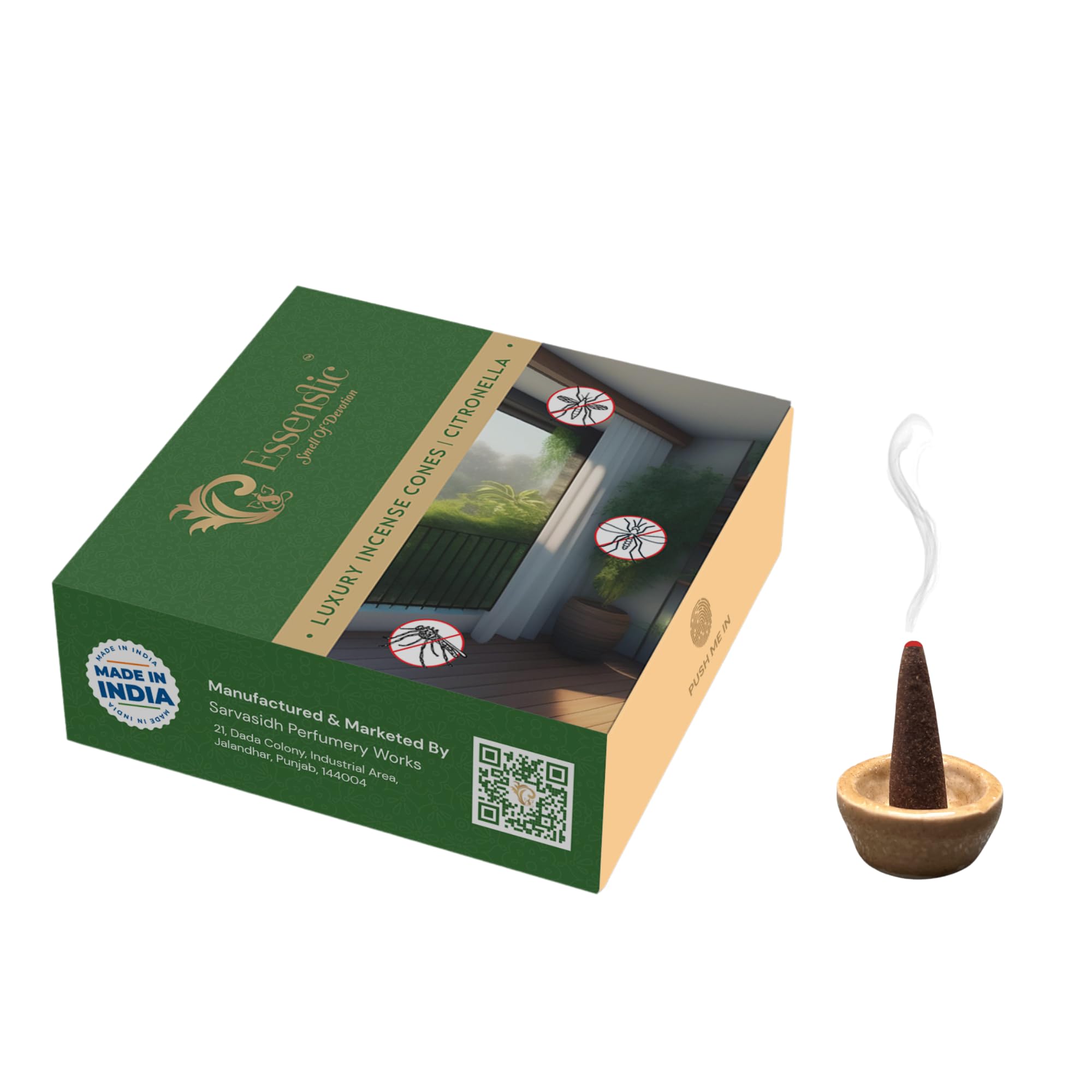 Essenstic 100% Natural Mosquito Repellent Dhoop Cones | Organic Dhoop Cones | Chemical Free Citronella & Lemongrass Incense Cones | Burn Time: 30+ Mins | Free Ceramic Cone Holder (B0D73X35GD) Amazon Price History, Amazon Price Tracker