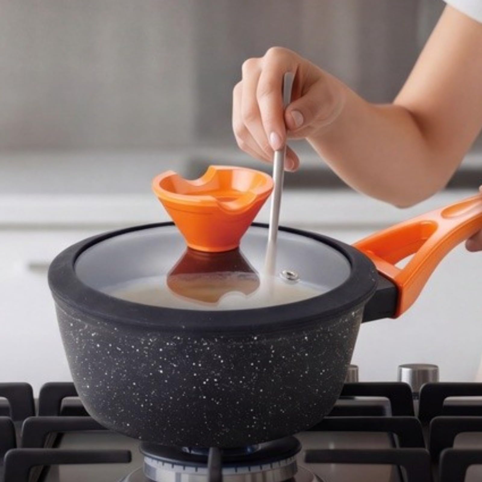 Pentola in lega con coperchio in vetro, pentola singola per latte e porridge, fondo piatto per fornelli a gas e induzione, ergonomico per manico, 32 x 16 x 11 cm