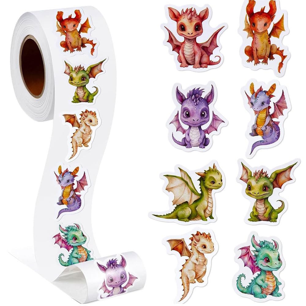 500PCS Dragon Stickers Roll, Cute Reward Sticker, Self-Adhesive, 1"