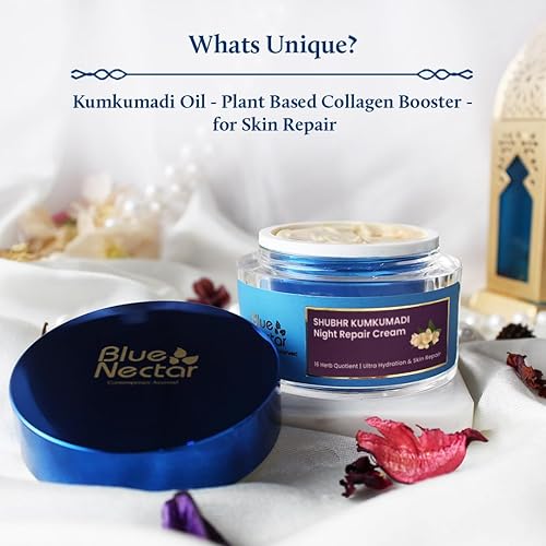 Miniatura 3 de Blue Nectar Kumkumadi Crema de noche con jazmín para hidratación profunda con aceite de Kumkumadi y ghee orgánico  Hidratante a base de plantas para