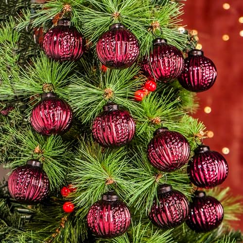 IndianShelf 12 Vintage Large Burgundy Christmas Ornaments Unique Mercury Glass Christmas Balls for Christmas Tree, Halloween, New Year, Valentine Day, Holidays, Event & Wedding Party Decor-2 Inch