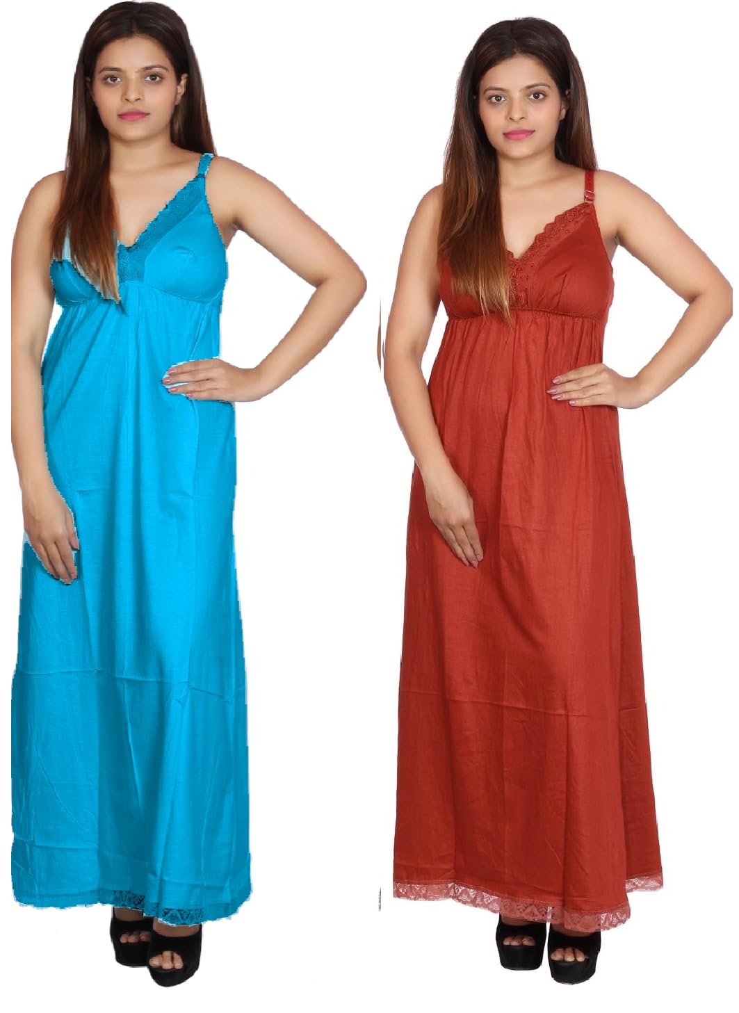 Nighty Innerwear with Bra and Without Bra Cotton Pack 2 Multicolour.-image-0