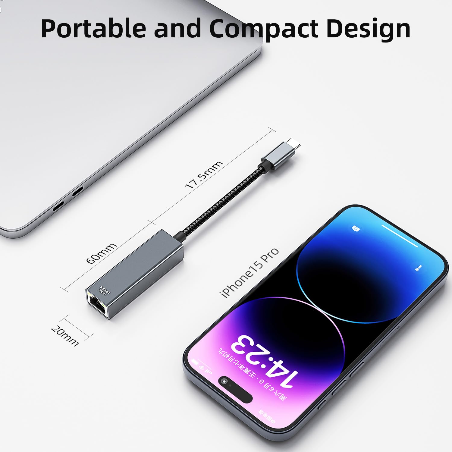 YUETUOL Adattatore USB C a Ethernet, Adattatore LAN Type-C a RJ45 Ethernet 1Gbps (Thunderbolt 3/4) Compatibile con iPhone 15 Pro, MacBook Pro/Air, Galaxy S23, Surface Book, Dell, Switch