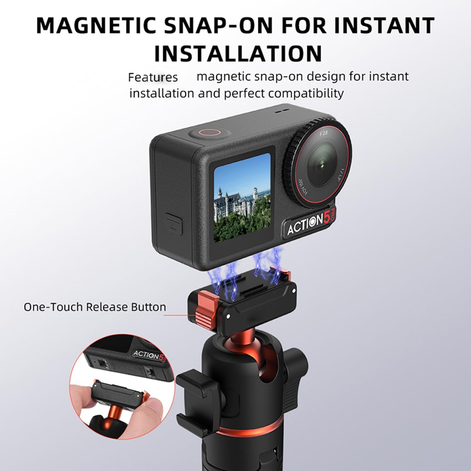 Quick-Release Tripod Extendable Selfie Stick for DJI Osmo Action 4/5 Pro, Multifunctional Extension Pole Cold Shoe Mounting for Fill Lights and Microphones Accessories