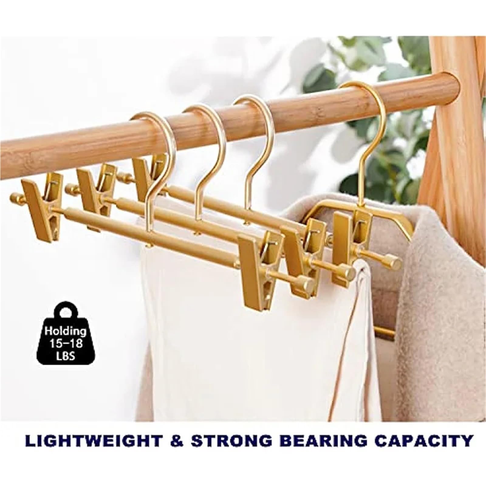 Perchas Pantalones Perchas de Aluminio Dorado for Pantalones, 5 Unidades, Suaves, Ligeras y Resistentes, Metal, con 2 Clips Antideslizantes Ajustables Gancho Giratorio(Gold)