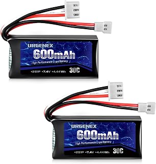 URGENEX FCX24 Battery 7.4V Lipos 2S 30C 600mAh Rechargeable Lithium Battery with Molex Plug Compatible with FMS RC Car and Most 1/10, 1/16, 1/18, 1/24 Scale RC Cars Trucks