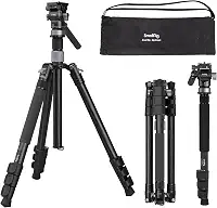 SmallRig Tripé de viagem de vídeo de 160 cm, tripé de fibra de carbono com cabeça de fluido de liberação rápida, base de tigela de nivelamento e coluna central, ultraleve de 1,3 kg para fotos e vídeos