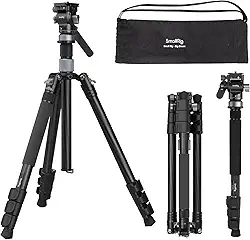 SmallRig Tripé de viagem de vídeo de 160 cm, tripé de fibra de carbono com cabeça de fluido de liberação rápida, base de tigela de nivelamento e coluna central, ultraleve de 1,3 kg para fotos e vídeos