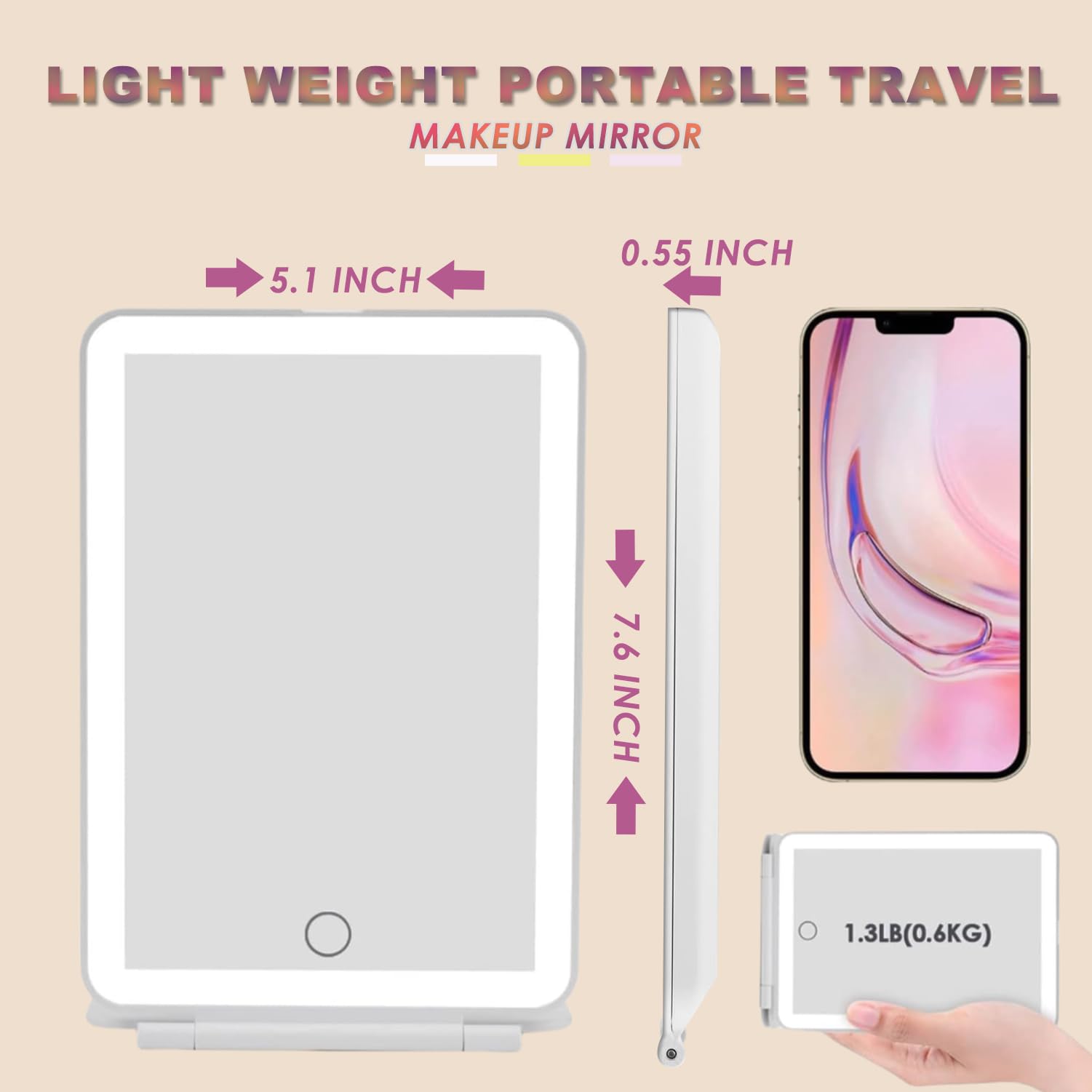 Espejo de maquillaje, tocador con luces, aumento de 10X, espejo de viaje plegable iluminado recargable, espejo iluminado, maquillaje de 72 luces LED, regalo para mujeres (blanco)