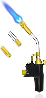 Propane Torch Head with 3 Nozzles Tips - MAPP MAP Gas Trigger Start Welding Torch Head lighter Self Ignition Igniter Adjustable Knob Continuous Flame Lock for Sous Vide Soldering Brazing Wood