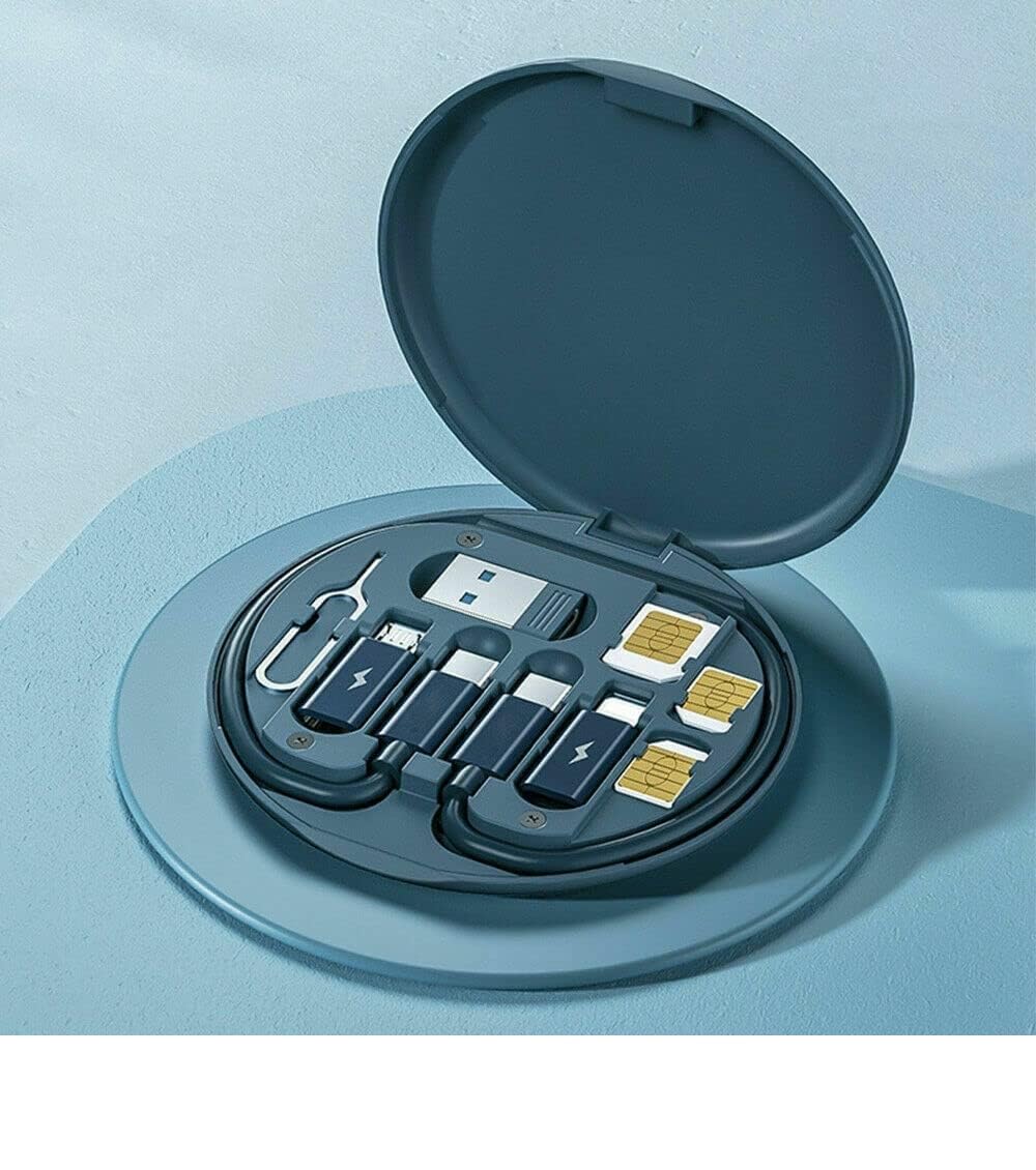 Prishvai® Pocket Travel Data Transfer Tool, 5-in-1 Multi-Type Phone Micro USB Type C Adapter Cable Conversion Head Set Portable Cell Phone Holder with Storage Box for Android,Laptop