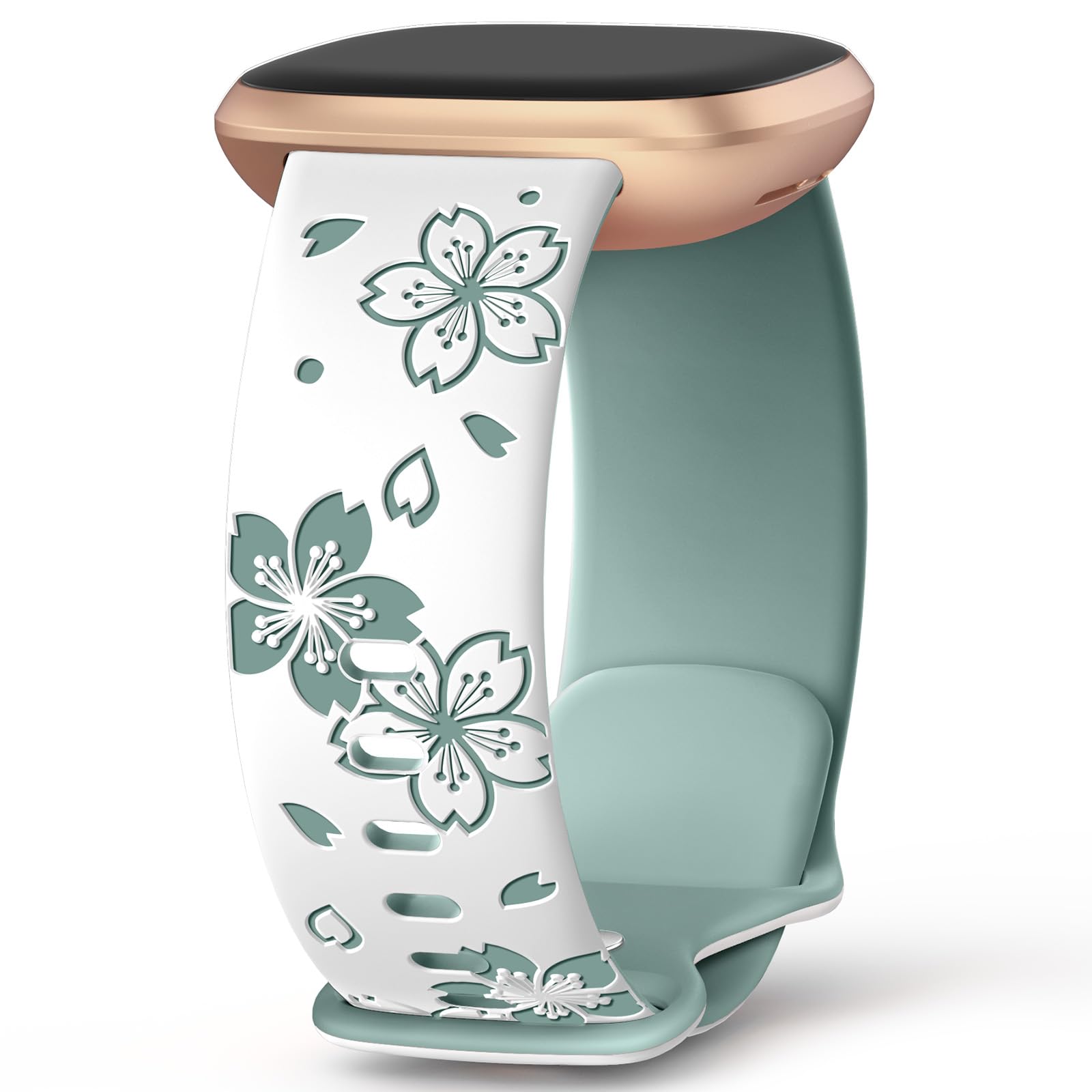 Yoohoo Floral Engraved Straps - Compatible with Fitbit Versa 3/4 & Sense 2 Watches - Women's Cute Flower Replacement Bands, Soft Silicone Sport Strap