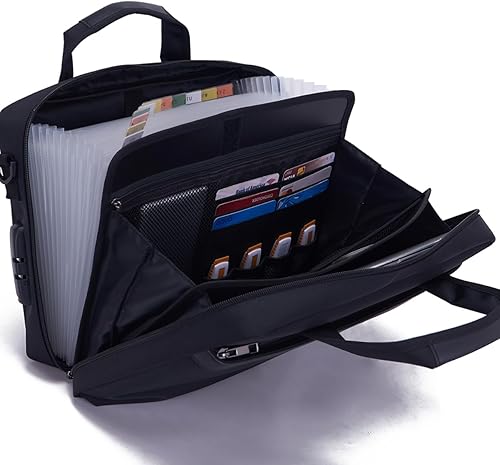 Miniatura 3 de Carpeta de archivo de nailon, 11.6 x 8.2 pulgadas, color negro, portátil, ligera, con cerradura de combinación de 3 dígitos, múltiples bolsillos,