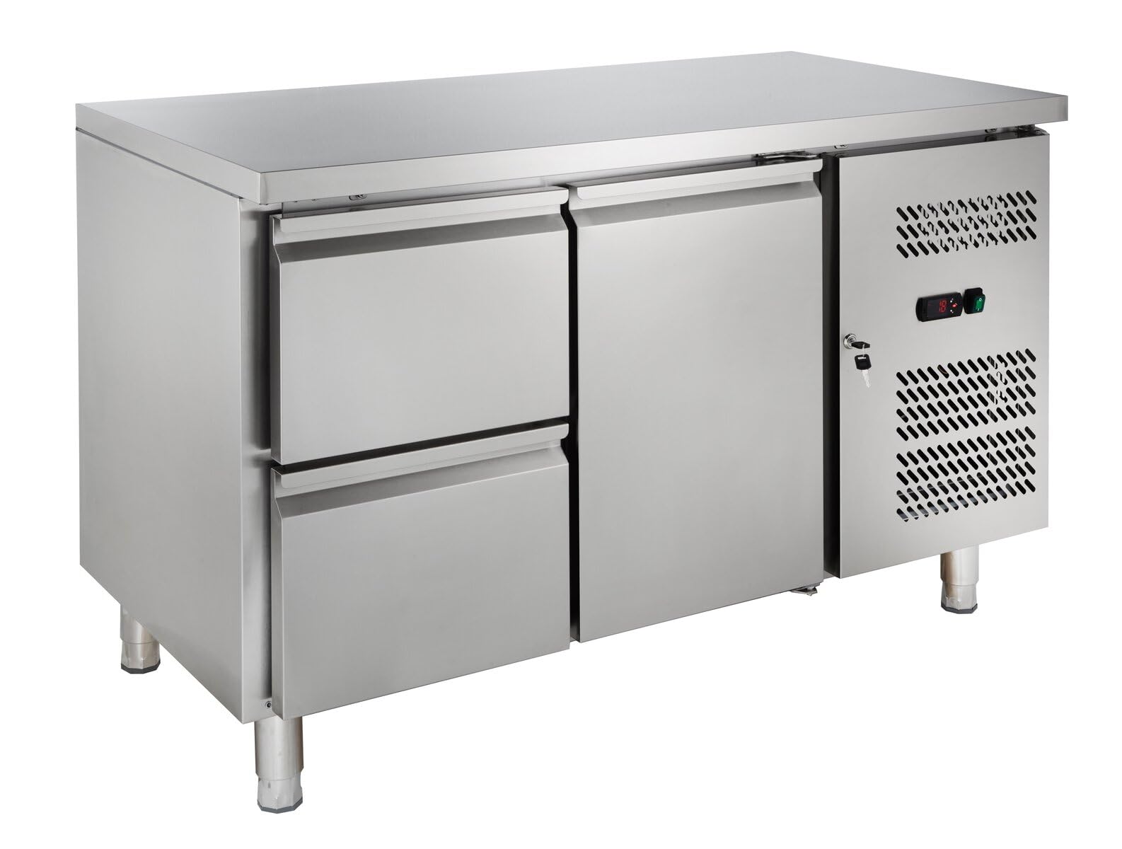 GastroHero Kühltisch, 1 Tür, 2 Schubladen, 1 Boden, Edelstahl GNH2120TN