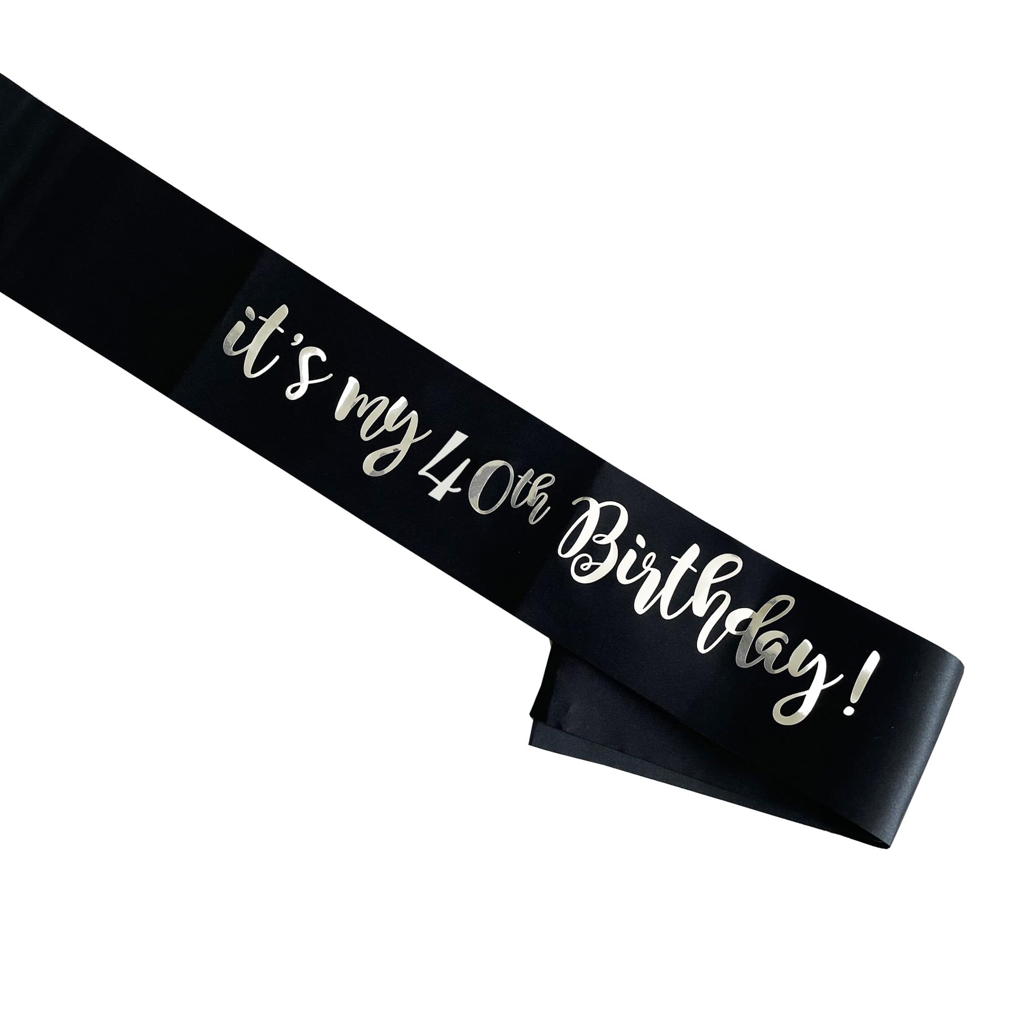 Szarfa urodzinowa, 'It's My 40th Birthday' satynowa szarfa na urodziny szarfa 'Happy Birthday' dekoracja impreza szarfa satynowa czarna