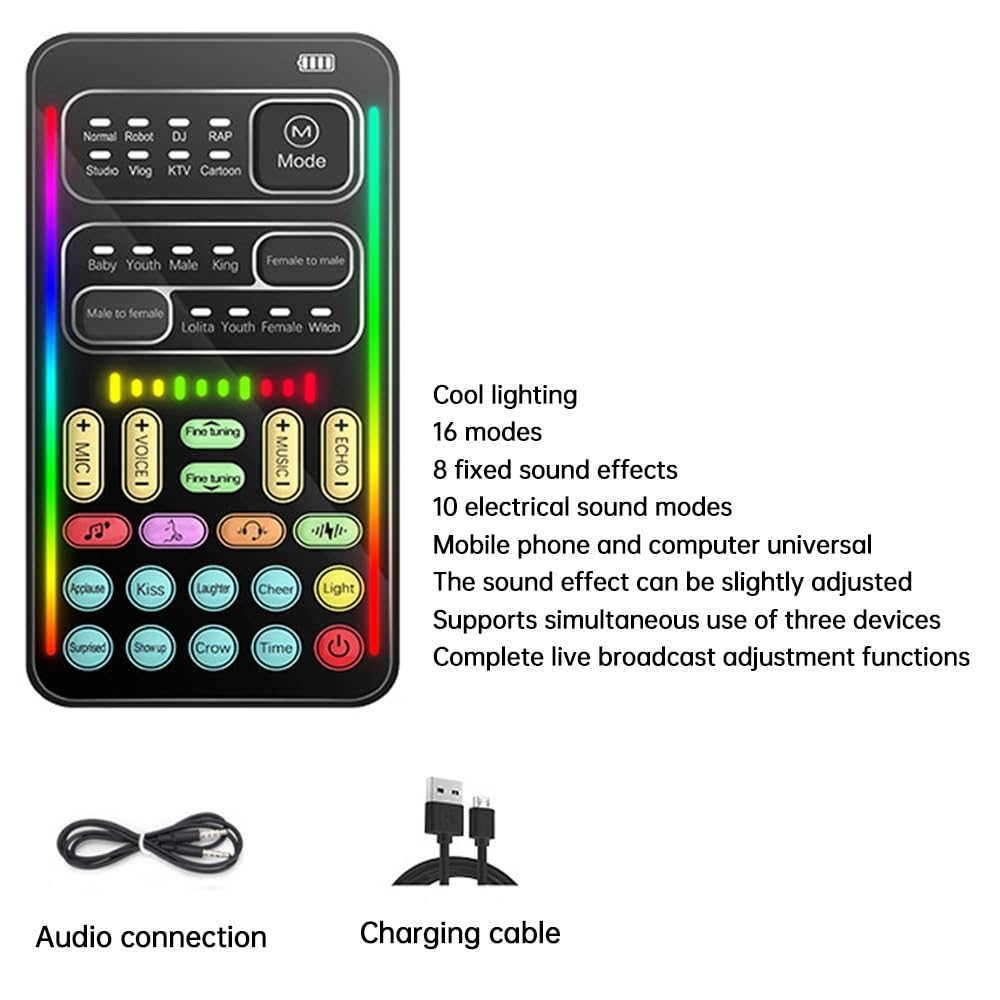 Mini cambia voce da 2 pezzi, schede audio live compatibili con Bluetooth a effetti multipli, portatili e ultrasottili